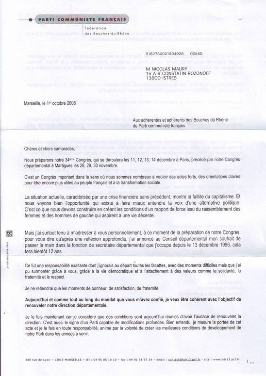 Carton rouge à Jean Marc Coppola, secrétaire départemental du PCF 13