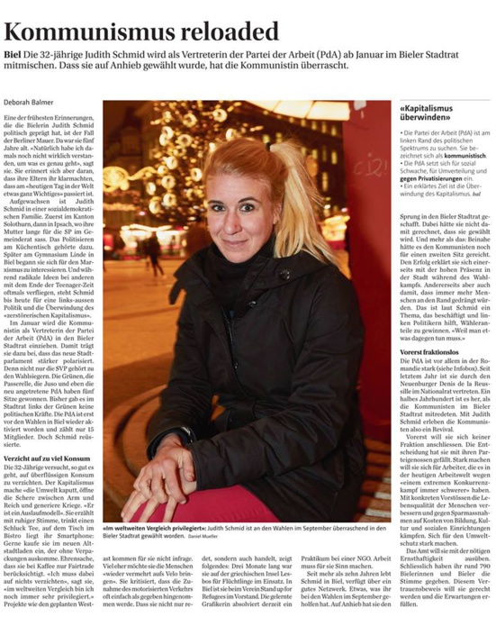 Les communistes (PdA/POP) entrent au Conseil municipal de Biel/Bienne (Suisse)