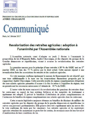 Les députés unanimes pour réclamer une hausse des pensions agricoles Les députés unanimes pour réclamer une hausse des pensions agricoles