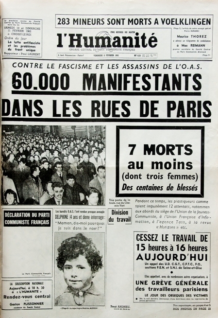 Ne jamais oublier le massacre du métro Charonne du 8 février 1962