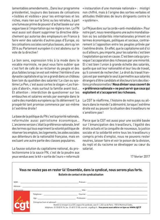 La CGT s'engage contre l'extrême droite et les dangers du FN