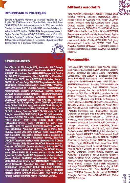 Ils appellent à voter Front de Gauche