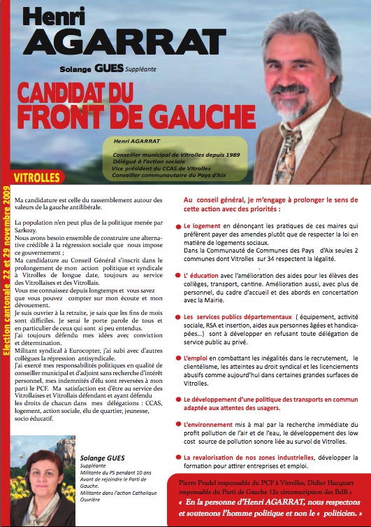 Cantonale de Vitrolles : 11,39% pour le candidat communiste Henri AGARRAT