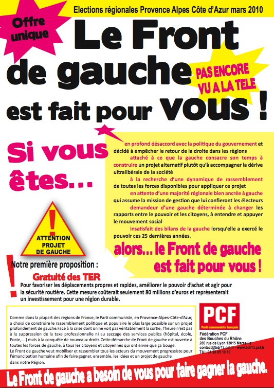 Elections régionales PACA : Le Front de gauche est fait pour vous !