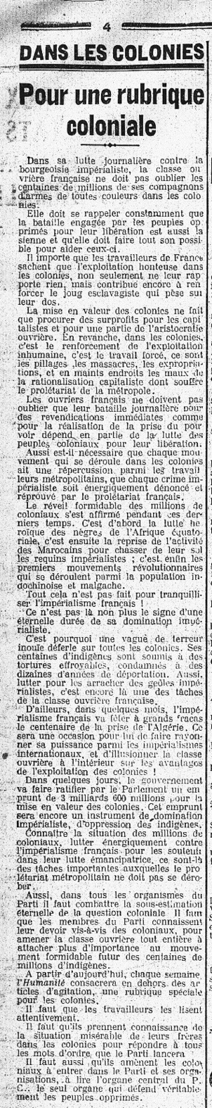 "L'Humanité" donne la parole aux peuples colonisés "L'Humanité" donne la parole aux peuples colonisés