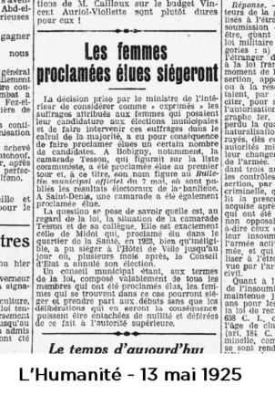 1925 : Les candidates du Parti Communiste (SFIC) sont élues