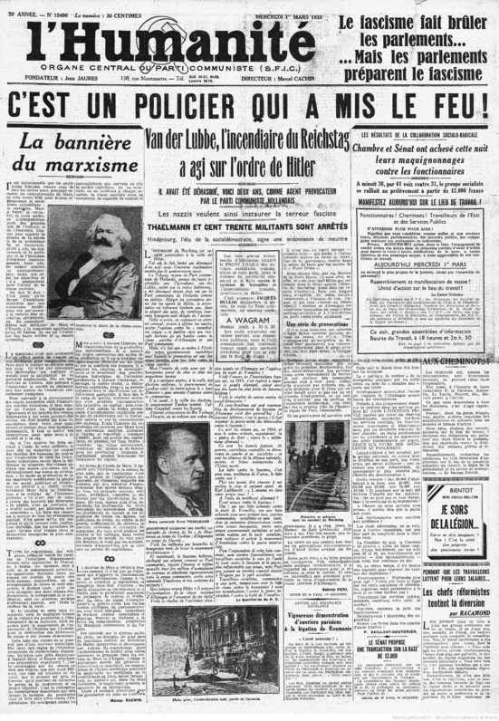 Il y a 85 ans, l'incendie du Reichtag, servait de prétexte pour donner les pleins pouvoirs à Hitler
