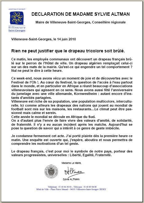 Déclaration de Sylvie Altman, Maire PCF de Villeneuve Saint Georges
