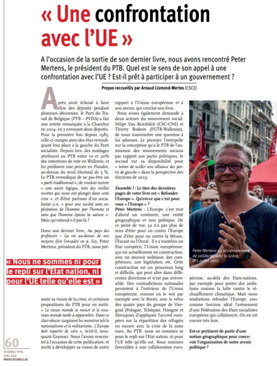 Le PTB pour une "Fédération des Etats socialistes européens"