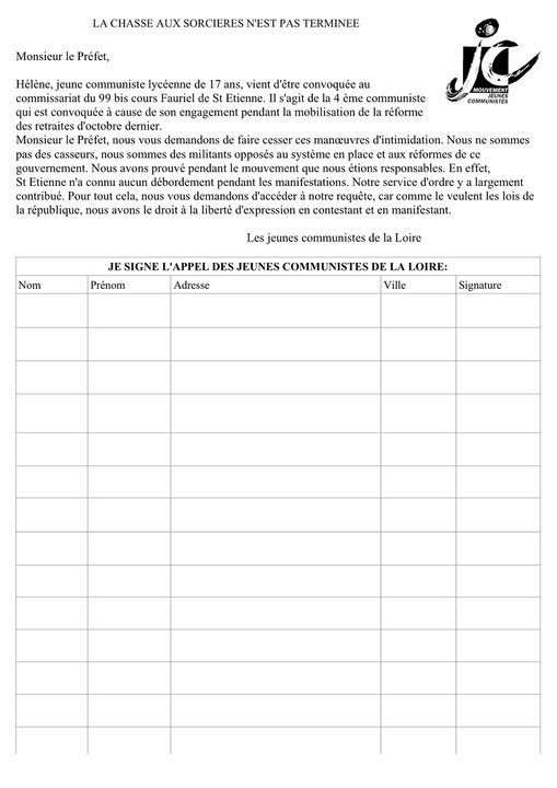 Unis dans la protestation, Unis dans la répression ! Solidarité avec Hélène !