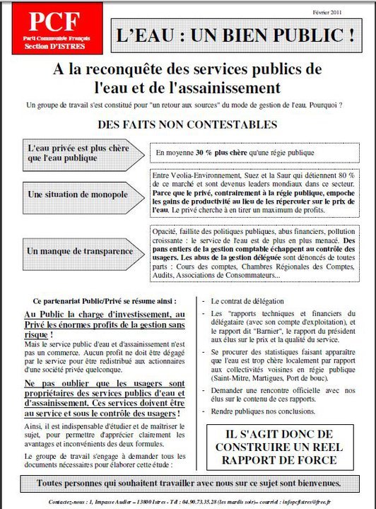Istres : Action des communistes (PCF et MJCF) pour la municipalisation de l'eau