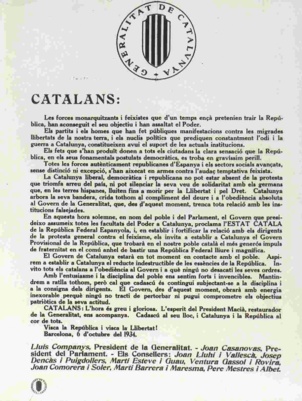 Il y a 85 ans, Lluís Companys proclamait "l'État catalan de la République Fédérale Espagnole"