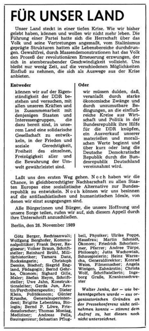 Quand 1,17 millions de citoyen.ne.s est-allemand.e.s appelaient à sauver la RDA