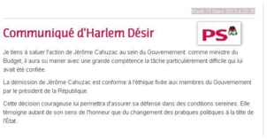 Cahuzac : Le communiqué honteux du PS