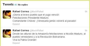 Rafael Correa, Président de l'Equateur salue la victoire du peuple du Venezuela Rafael Correa, Président de l'Equateur salue la victoire du peuple du Venezuela