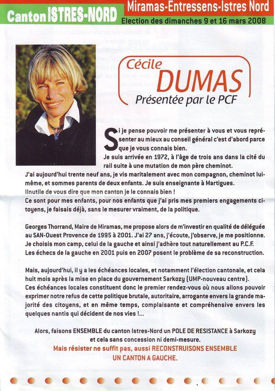 Election cantonale Istres Nord: Cécile Dumas candidate du PCF