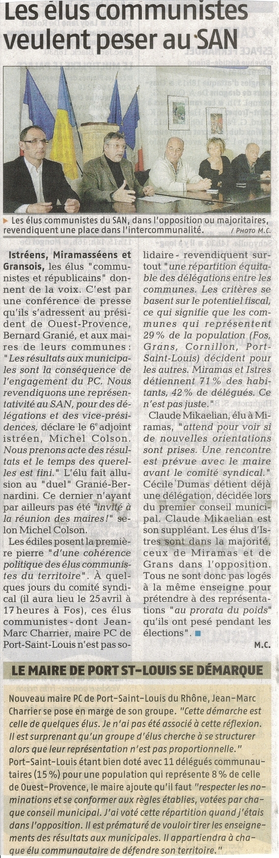 Les élus communistes veulent peser au SAN