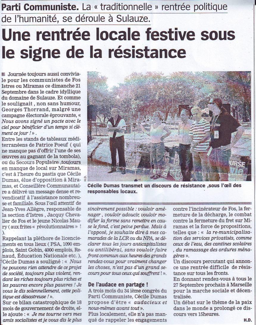 Bilan de la fête de l'Huma à sulauze