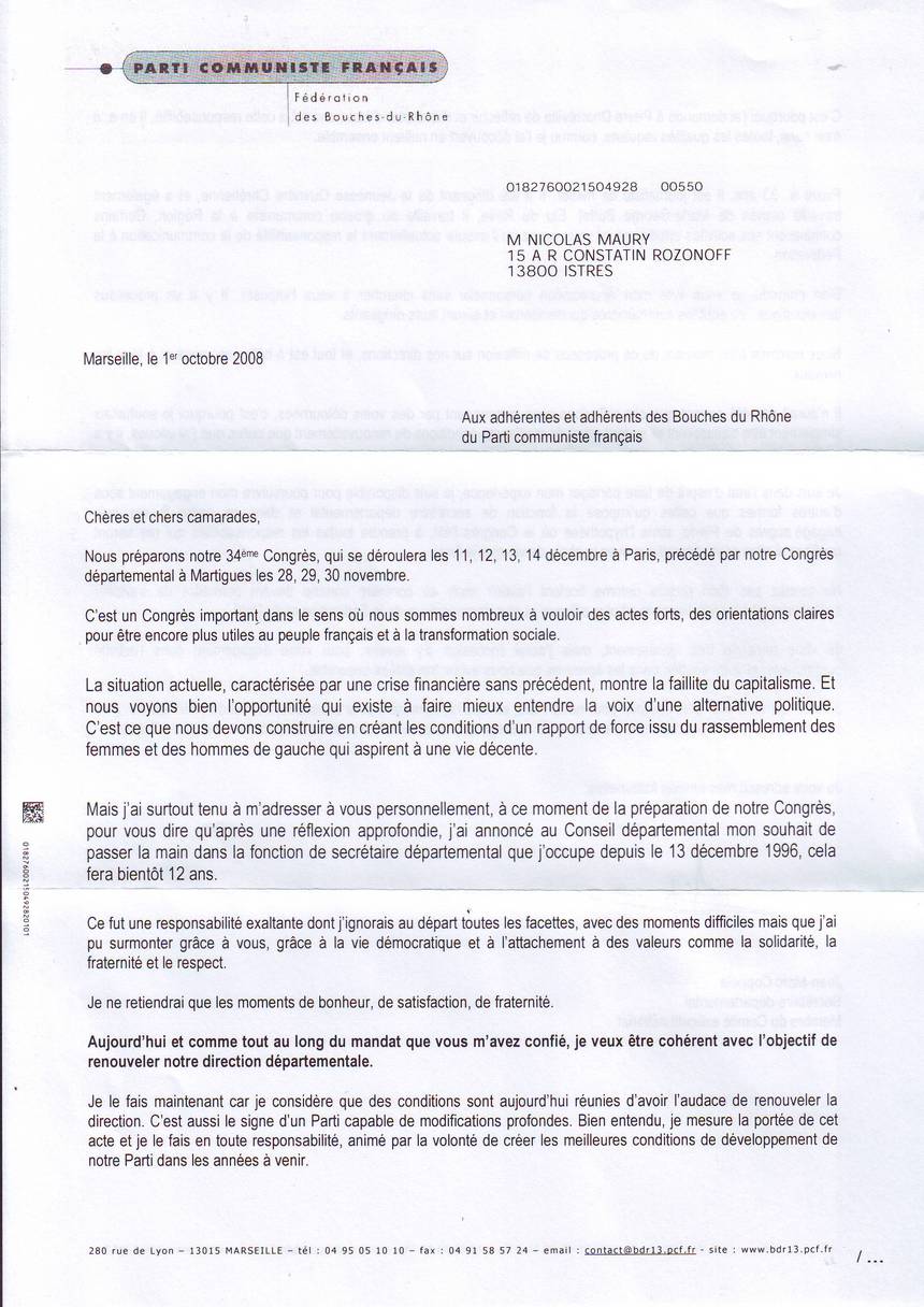 Carton rouge à Jean Marc Coppola, secrétaire départemental du PCF 13