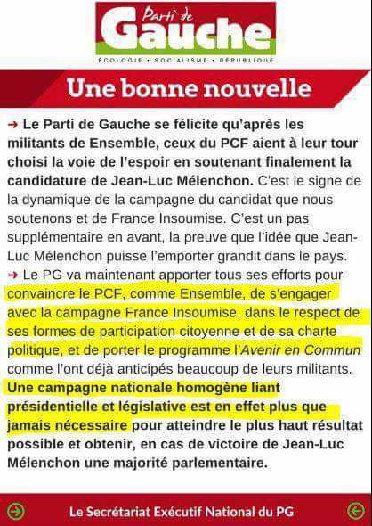 Le Parti de Gauche salue notre ralliement à Mélenchon, mais ...