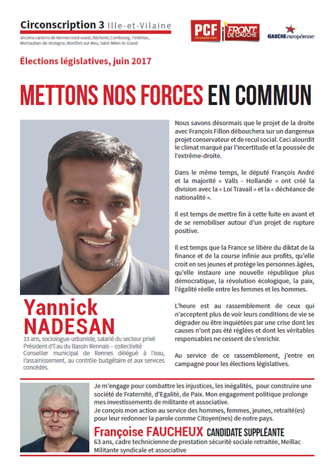 Yannick Nadesan (PCF) candidat dans la 3e circonscription de l'Ille et Vilaine (35) Yannick Nadesan (PCF) candidat dans la 3e circonscription de l'Ille et Vilaine (35)