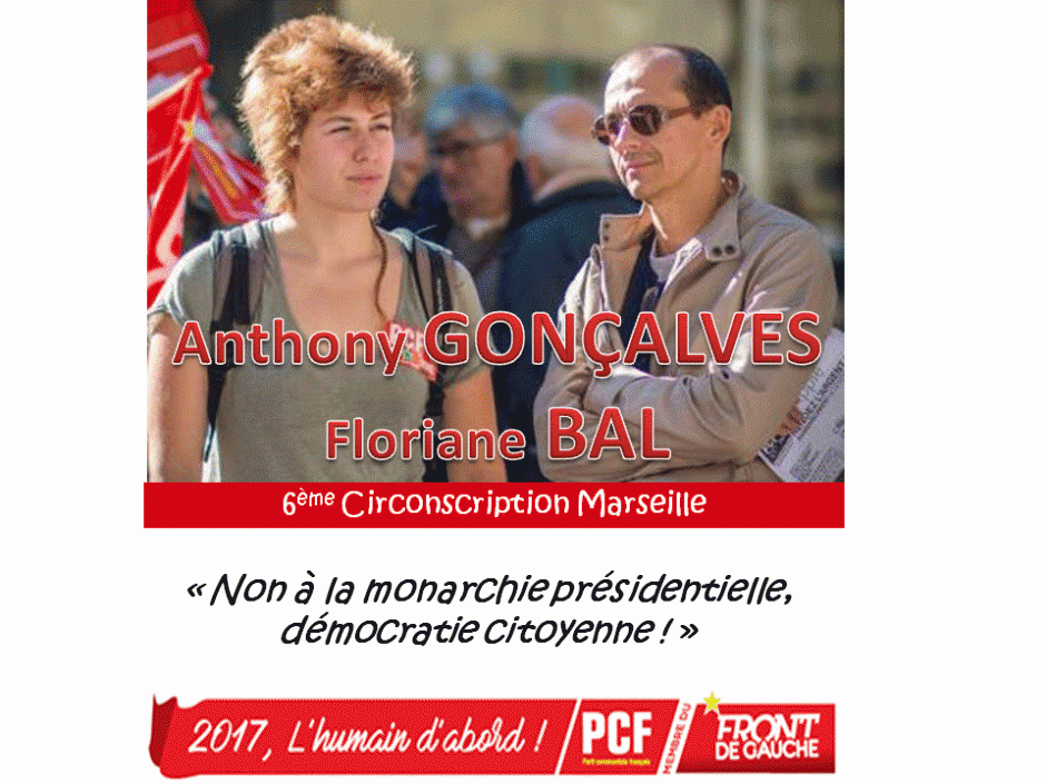 Anthony Gonçalves et Floriane Bal «uni-e-s pour l'Humain d'abord» dans la 6ème circonscription (Marseille) des Bouches-du-Rhône Anthony Gonçalves et Floriane Bal «uni-e-s pour l'Humain d'abord» dans la 6ème circonscription (Marseille) des Bouches-du-Rhône