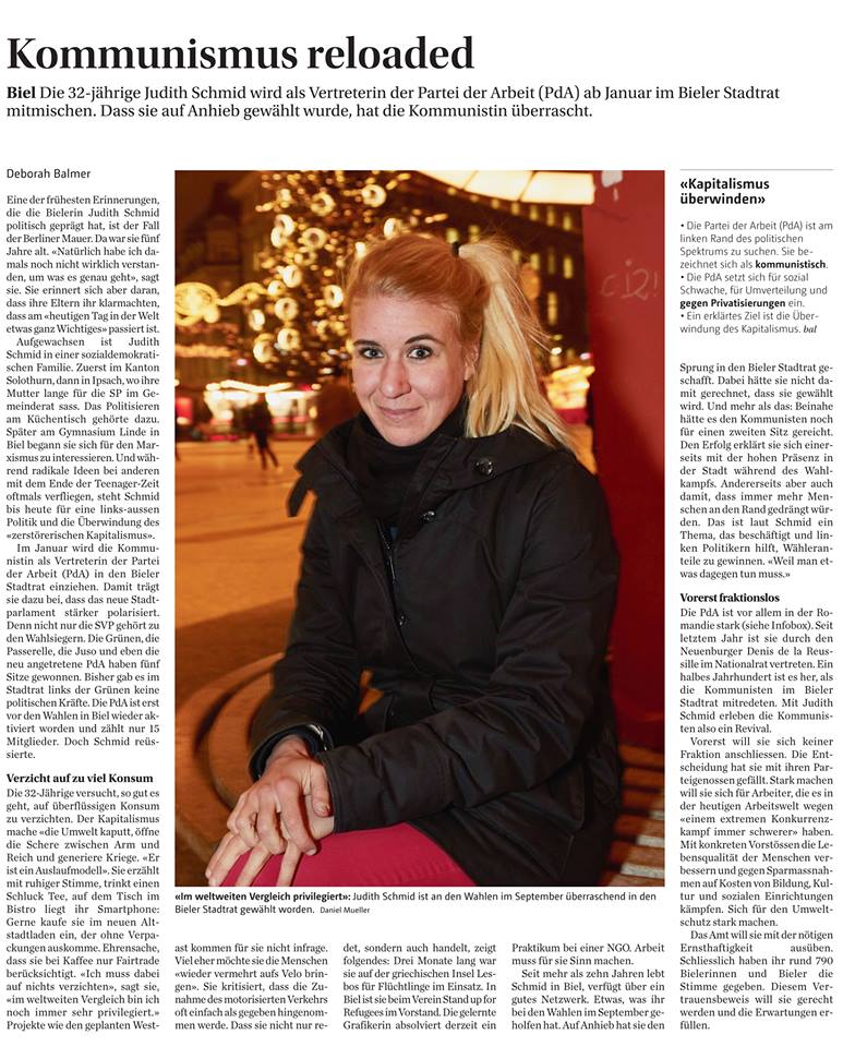 Les communistes (PdA/POP) entrent au Conseil municipal de Biel/Bienne (Suisse) Les communistes (PdA/POP) entrent au Conseil municipal de Biel/Bienne (Suisse)