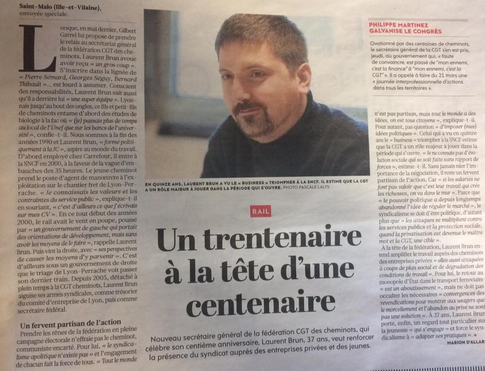 Laurent Brun, nouveau Secrétaire général de la CGT Cheminot