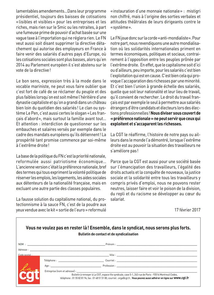 La CGT s'engage contre l'extrême droite et les dangers du FN