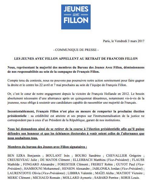 "Les Jeunes avec Fillon" qui abandonnent ... François Fillon