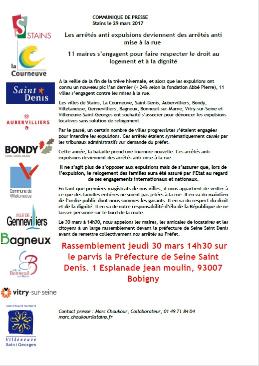 10 maires communistes d’Ile de France s’engagent pour faire respecter le droit au logement