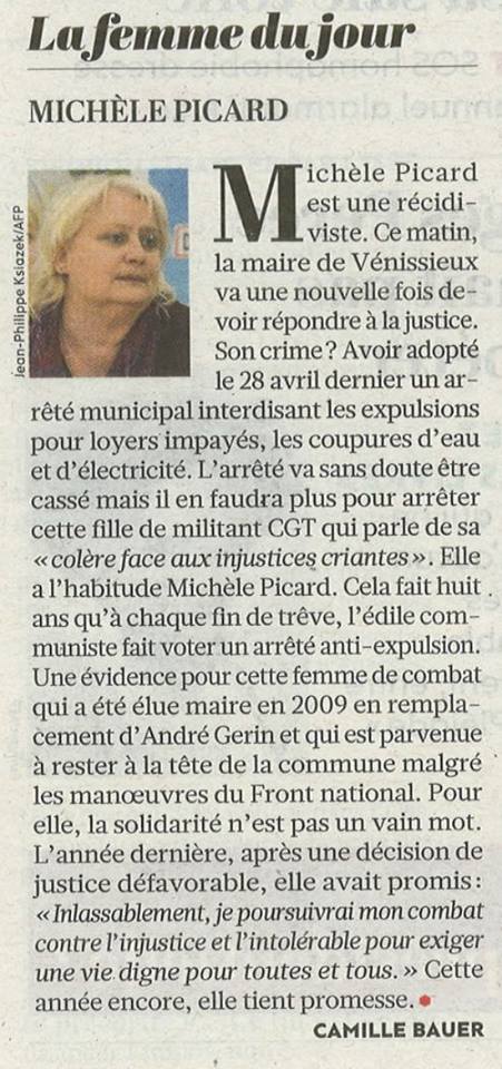 Vénissieux (69) : Michèle Picard (PCF) convoquée devant la Justice pour avoir pris un arrêté anti-expulsion