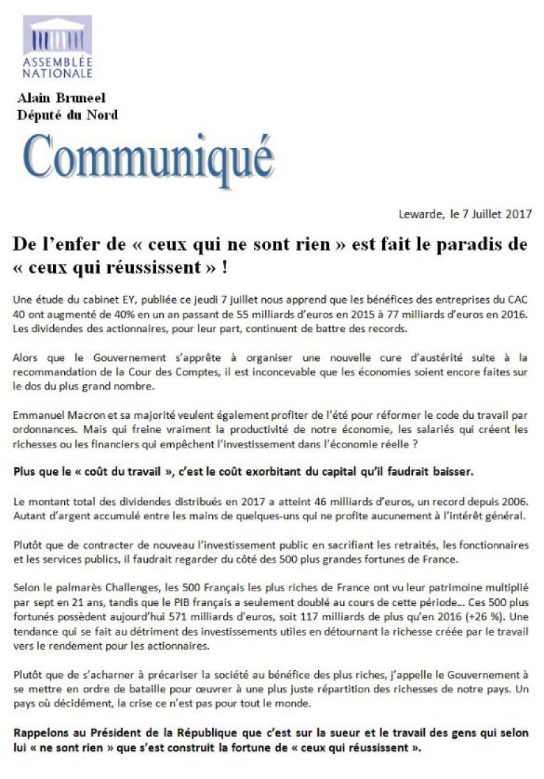 “L'enfer de "ceux qui ne sont rien” : le député PCF du Nord Alain Bruneel interpelle le gouvernement “L'enfer de "ceux qui ne sont rien” : le député PCF du Nord Alain Bruneel interpelle le gouvernement