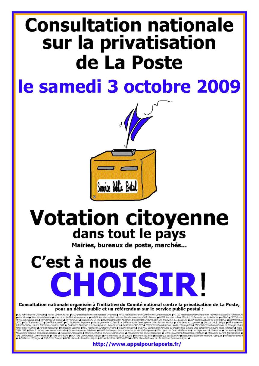 Contre le processus de privatisation de La Poste, pour un service public de qualité ! Contre le processus de privatisation de La Poste, pour un service public de qualité !
