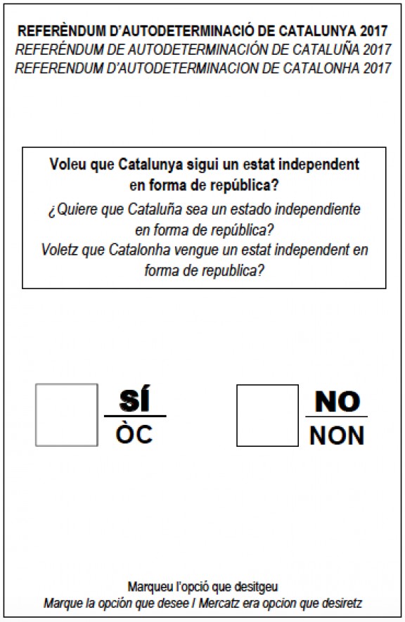 "Voleu que Catalunya sigui un estat independent en forma de república?" "Voleu que Catalunya sigui un estat independent en forma de república?"