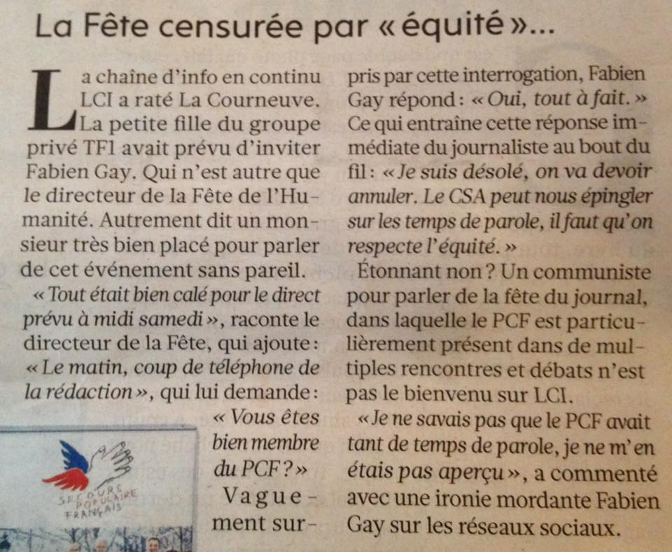 La Fête de l'Humanité censurée par "équité"