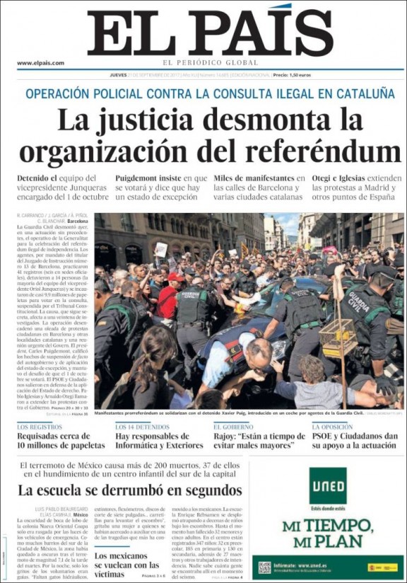 Ce matin la presse espagnole célèbre unanimement le coup de force de Rajoy Ce matin la presse espagnole célèbre unanimement le coup de force de Rajoy