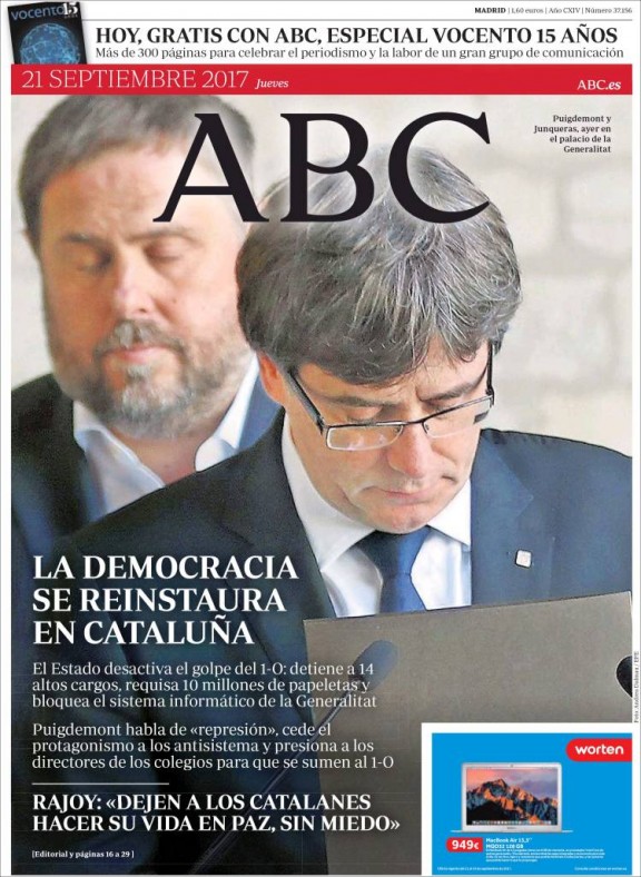 Ce matin la presse espagnole célèbre unanimement le coup de force de Rajoy Ce matin la presse espagnole célèbre unanimement le coup de force de Rajoy