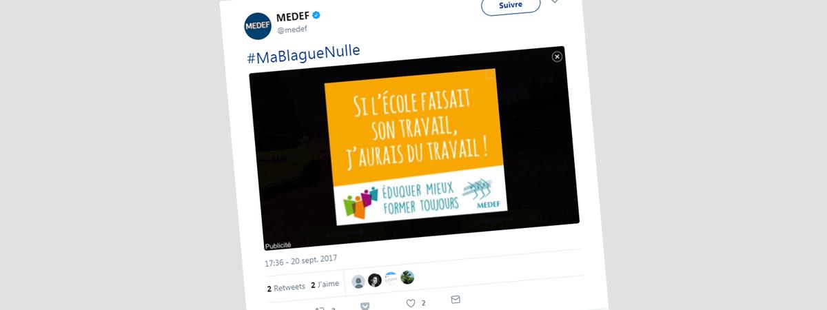 "Si l'école faisait son travail, j'aurais un travail" : le slogan provocateur du Medef provoque la colère des enseignants "Si l'école faisait son travail, j'aurais un travail" : le slogan provocateur du Medef provoque la colère des enseignants