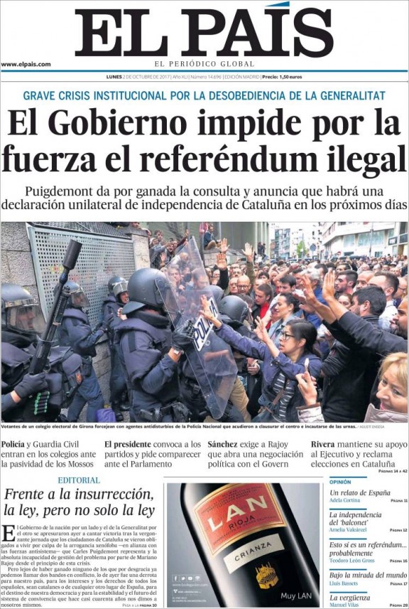 Ce matin la presse espagnole dénonce le référendum et la trahison des Mossos Ce matin la presse espagnole dénonce le référendum et la trahison des Mossos