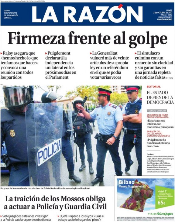 Ce matin la presse espagnole dénonce le référendum et la trahison des Mossos