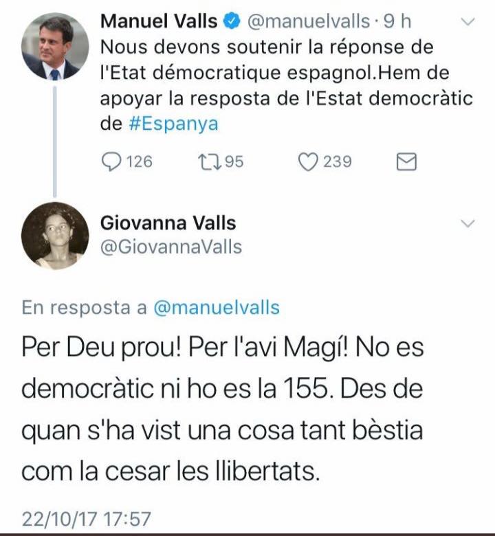 "Ce qui n'est pas démocratique c'est l'article 155 !" Giovanna Valls recadre son triste frère Manuel Valls
