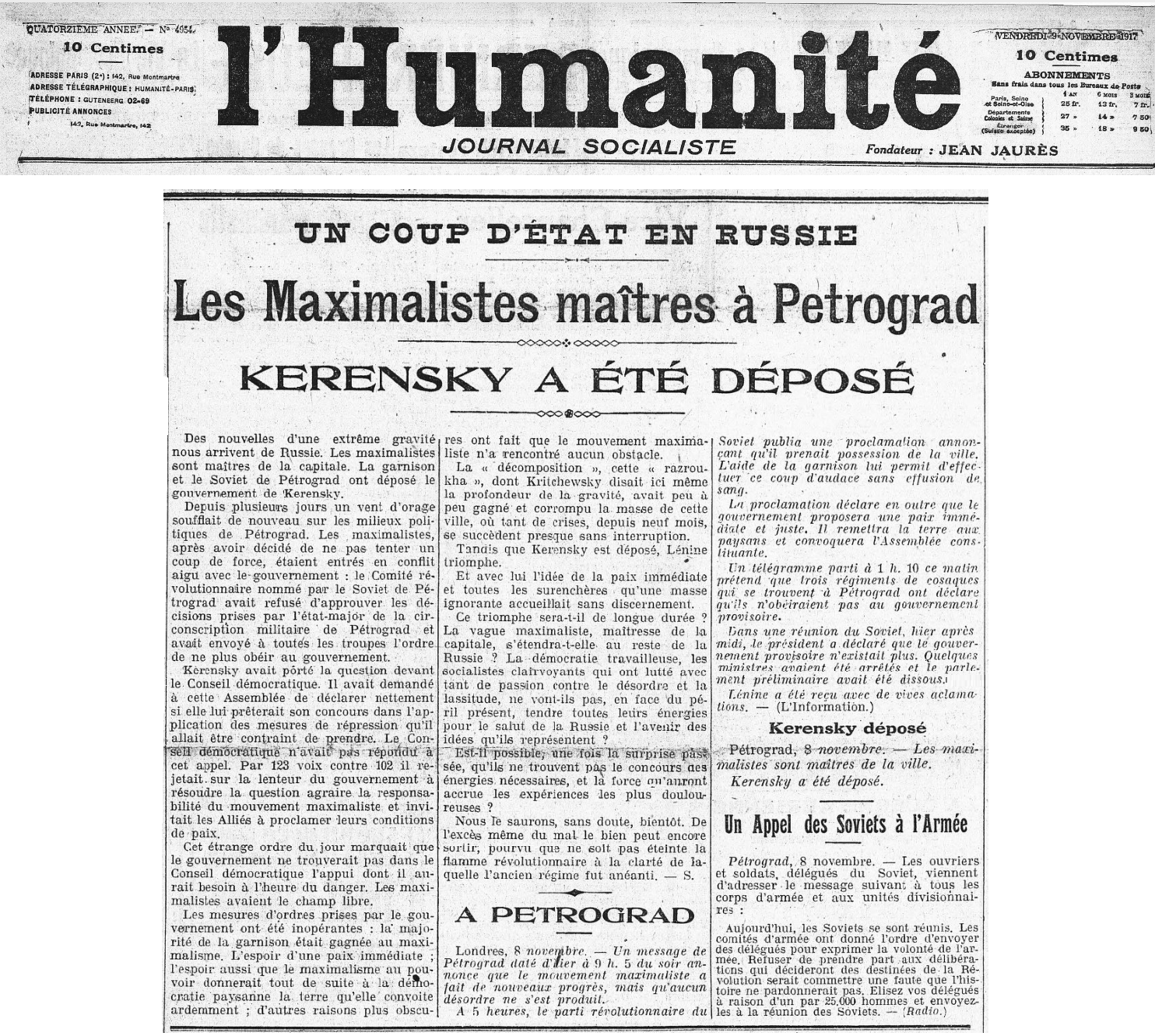 Journal du 9 novembre 1917 Journal du 9 novembre 1917