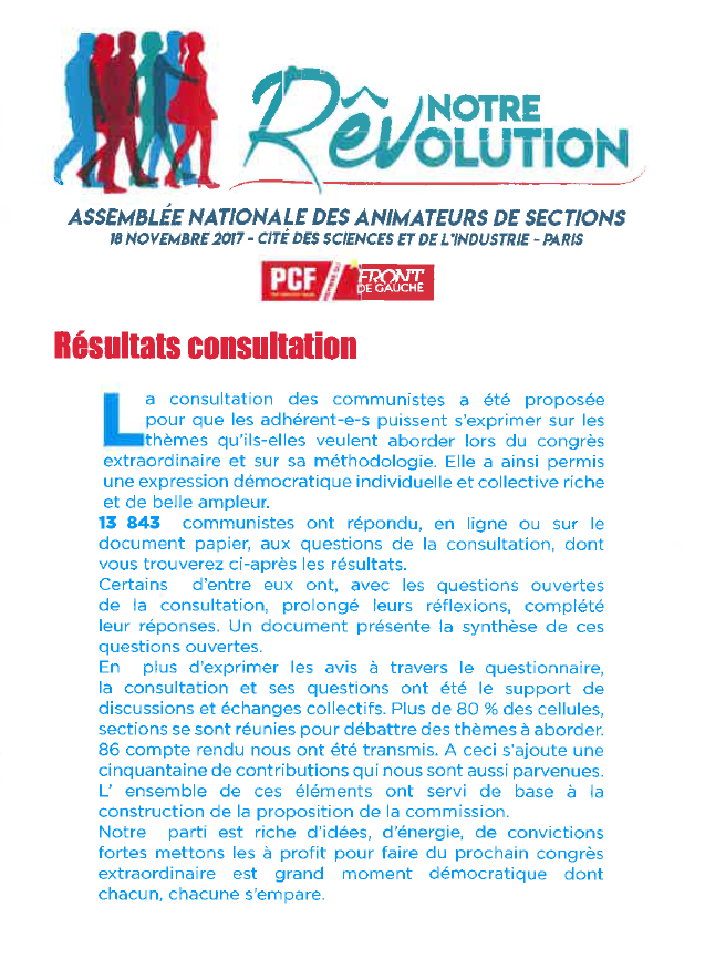 38ème congrès : Les résultats de la consultation des communistes 38ème congrès : Les résultats de la consultation des communistes