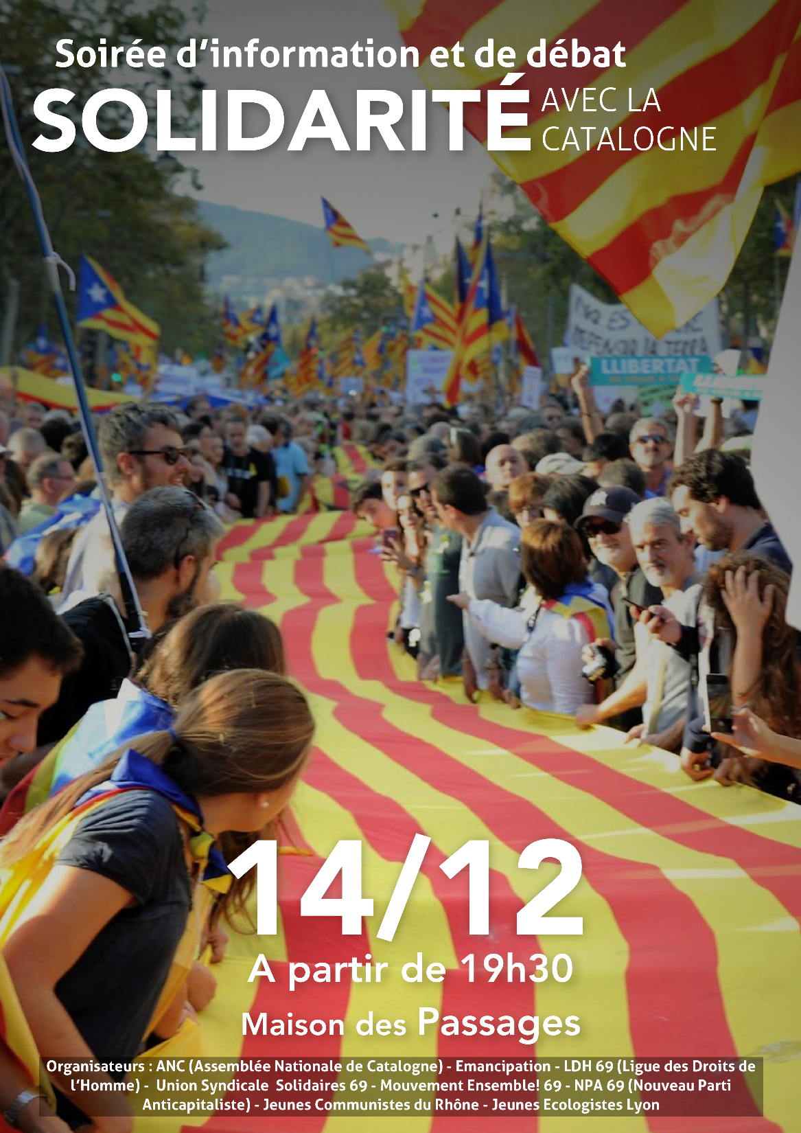 Soirée de solidarité avec la Catalogne à Lyon le 14 décembre