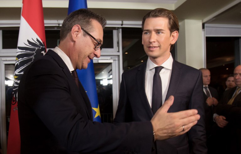 Accord de gouvernement entre les conservateurs (ÖVP) et l'extrême droite (FPÖ) en Autriche