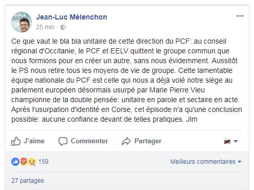 La grossière et insultante sortie de Jean-Luc Mélenchon est une manipulation pour cacher une "tambouille" FI-PS