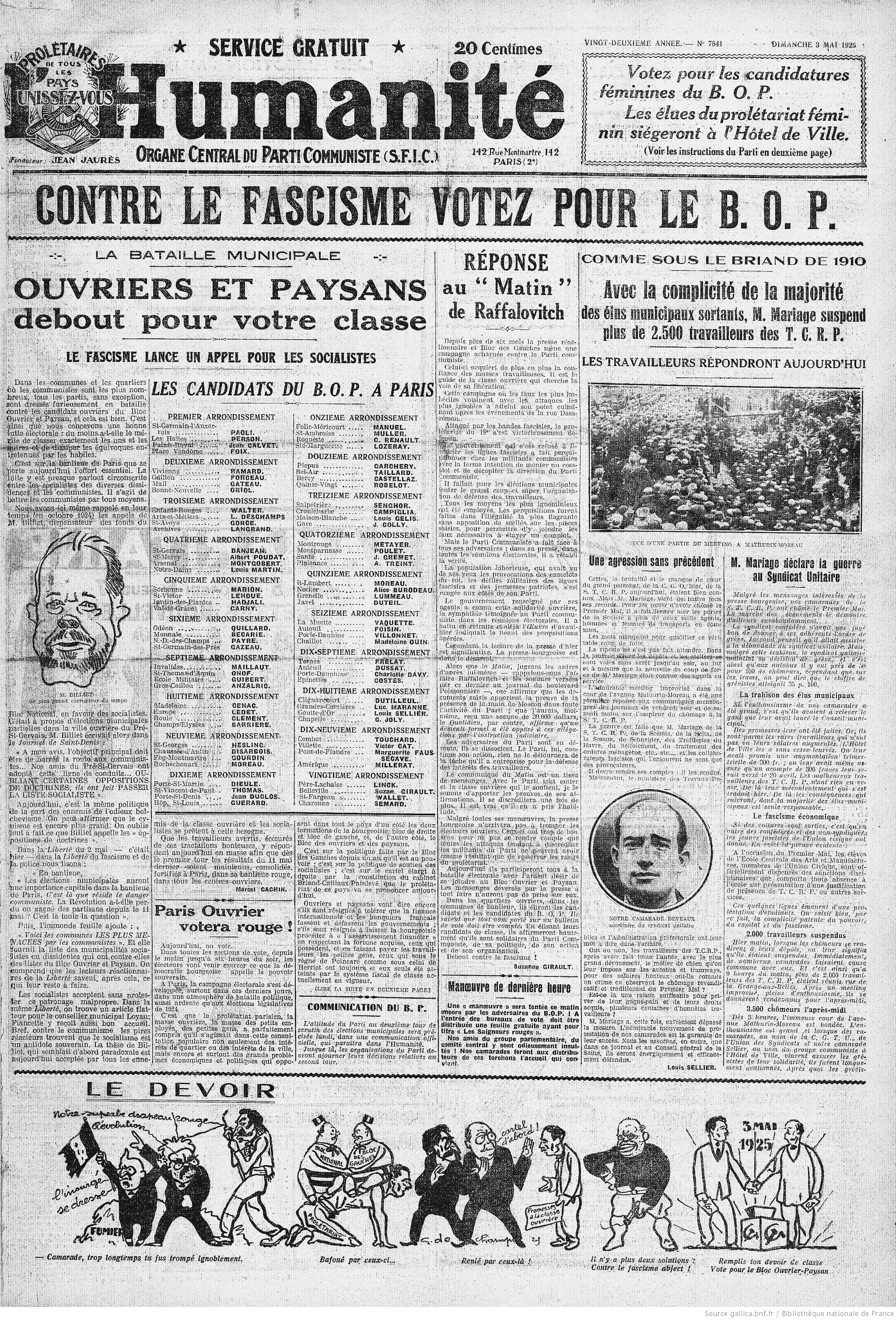 1925 : Les candidates du Parti Communiste (SFIC) sont élues 1925 : Les candidates du Parti Communiste (SFIC) sont élues