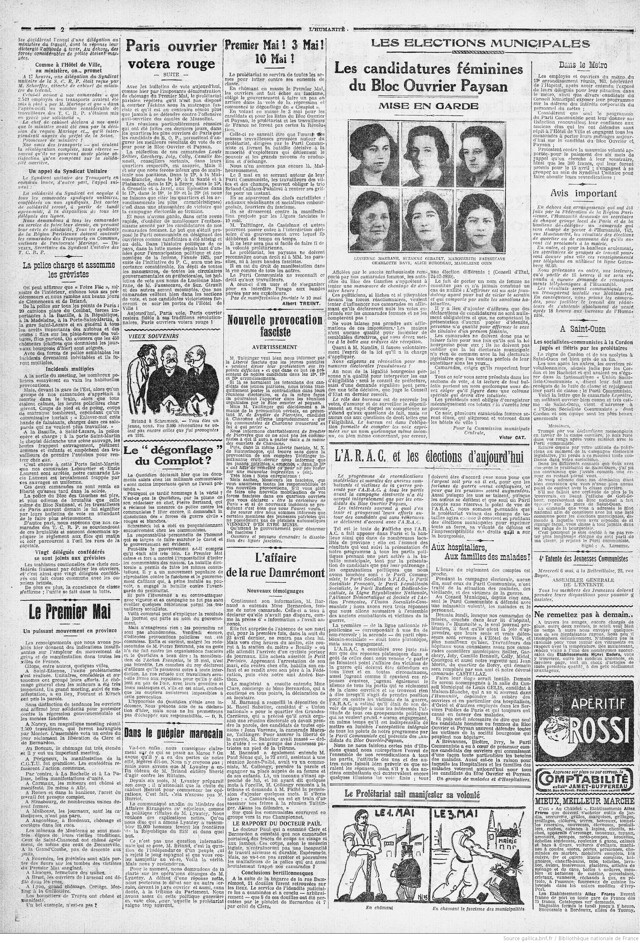 1925 : Les candidates du Parti Communiste (SFIC) sont élues 1925 : Les candidates du Parti Communiste (SFIC) sont élues