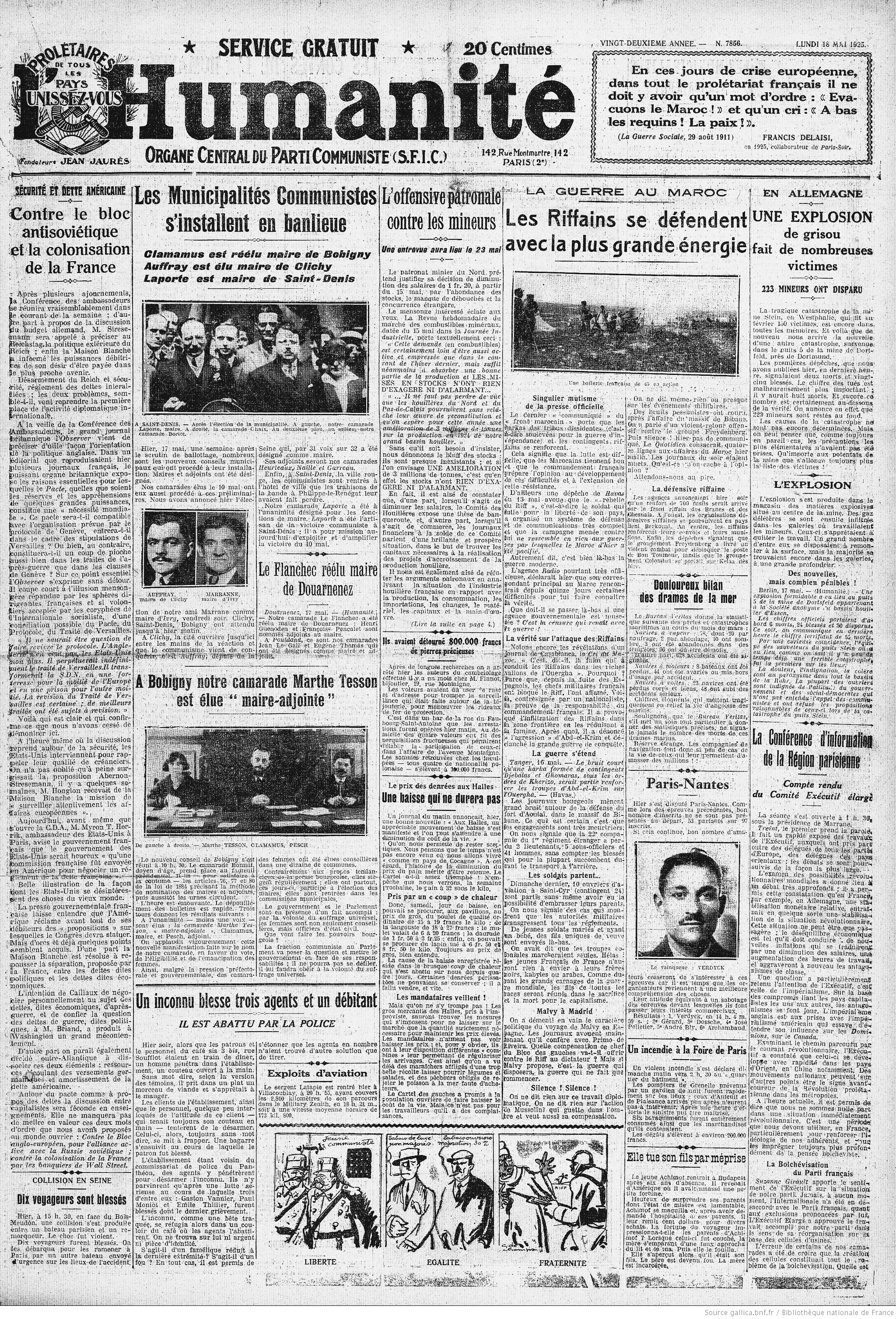 1925 : Les candidates du Parti Communiste (SFIC) sont élues 1925 : Les candidates du Parti Communiste (SFIC) sont élues
